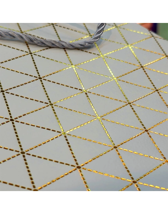 Beyaz Geometrik Desenli Mini Boy Karton Hediye Çantası