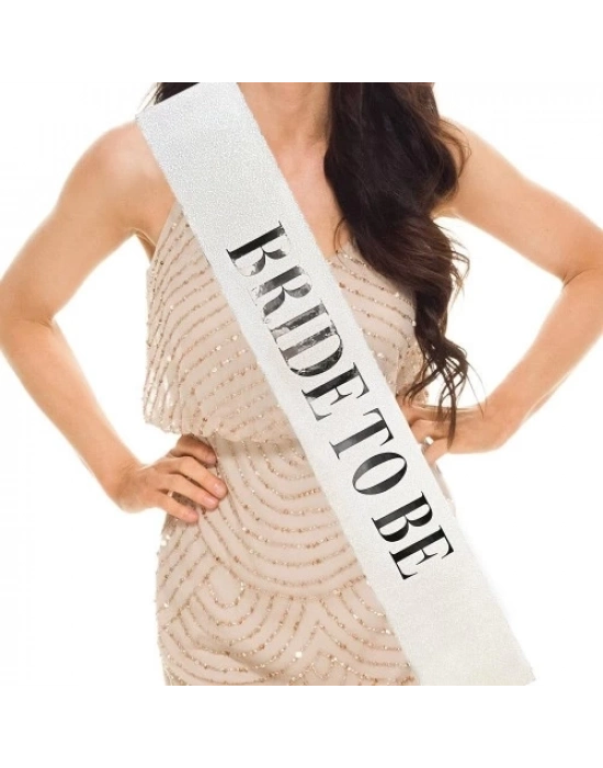 Beyaz Gümüş Bride To Be Simli Kuşak Kemer 10 cm