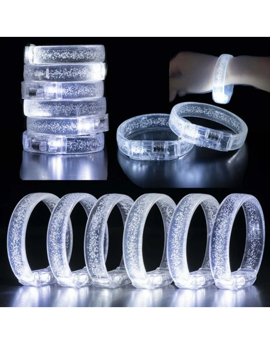 Beyaz-gümüş Led Işıklı Baskı Yapılabilen Pilli Bileklik Bilezik 1,5 Cm Genişlik