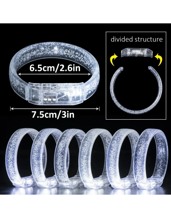 Beyaz-gümüş Led Işıklı Baskı Yapılabilen Pilli Bileklik Bilezik 1,5 Cm Genişlik