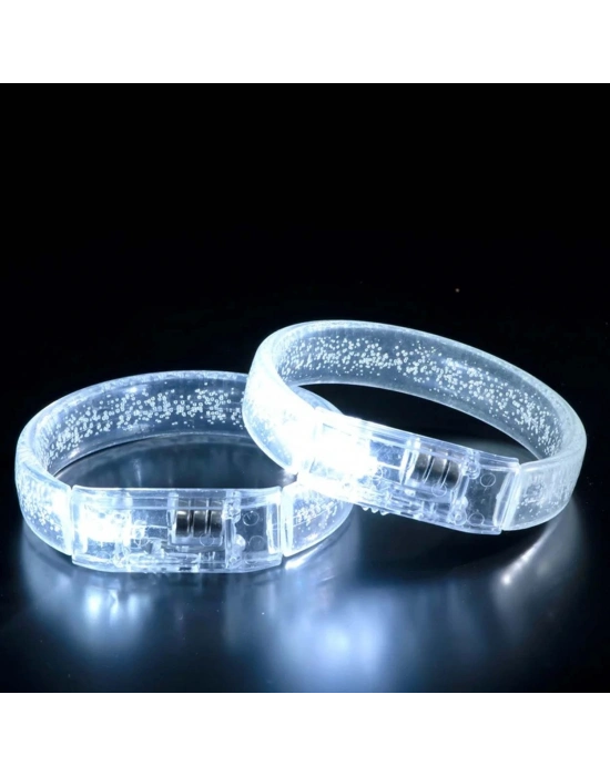 Beyaz-gümüş Led Işıklı Baskı Yapılabilen Pilli Bileklik Bilezik 1,5 Cm Genişlik