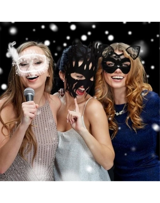 Beyaz İnci Taşlı Parti Maskesi