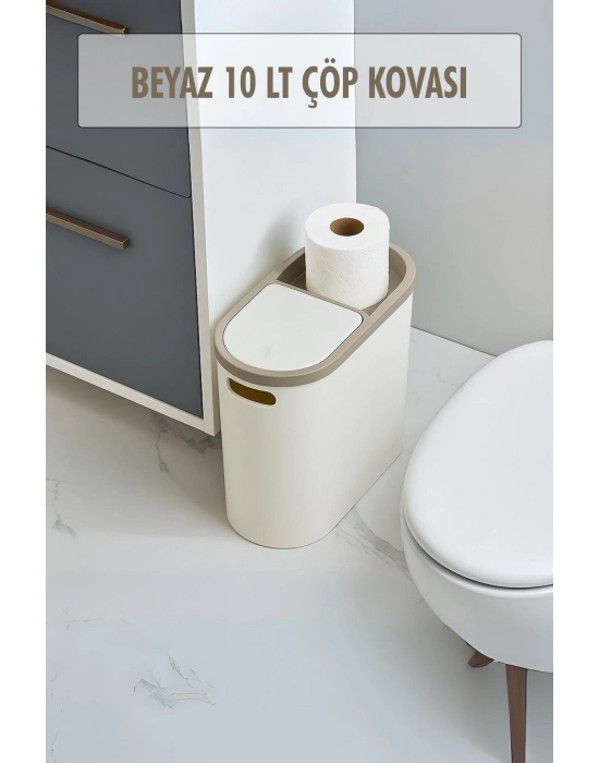 Beyaz Kapaklı WC Kağıtlıklı Çöp Kovası & Ofis Çöp Kovası 10 Lt
