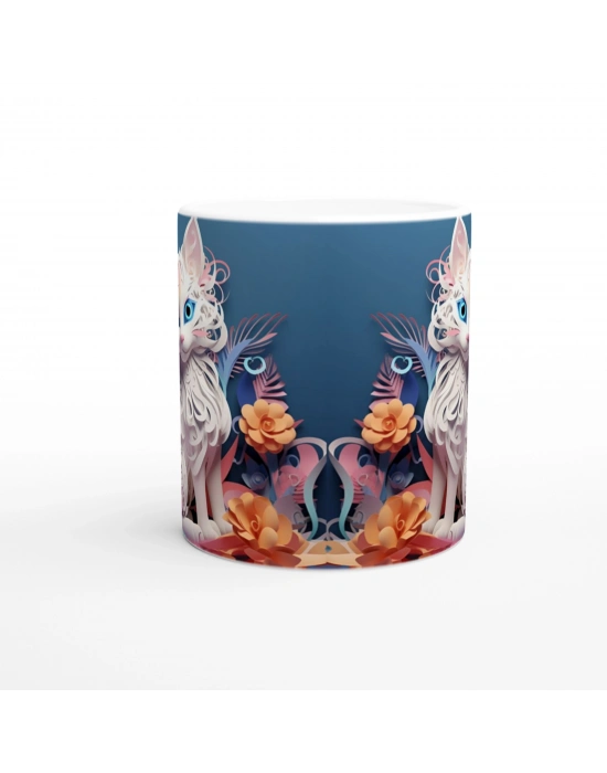 Beyaz Kedi Baskılı Kupa Bardak