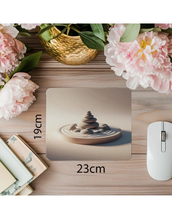 Beyaz Kum Üzerinde Zen Taşları Mousepad - 19x23 cm 2 mm Dikdörtgen İthal Baskılı Mouse Pad