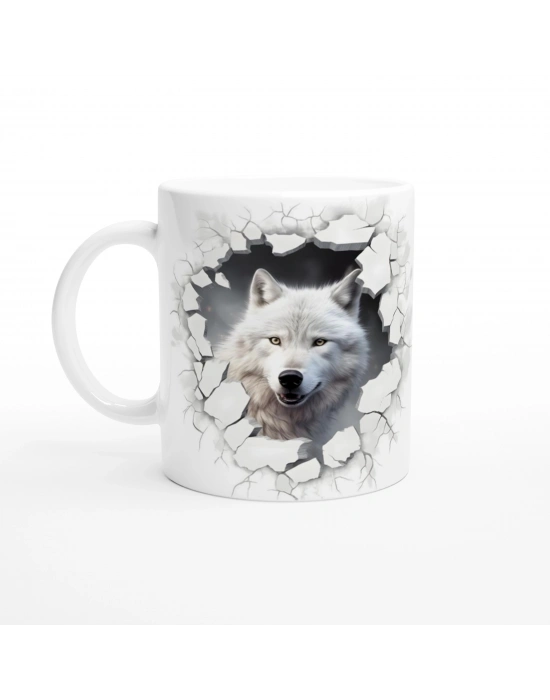 Beyaz Kurt Duvar Kıran Kupa Bardak