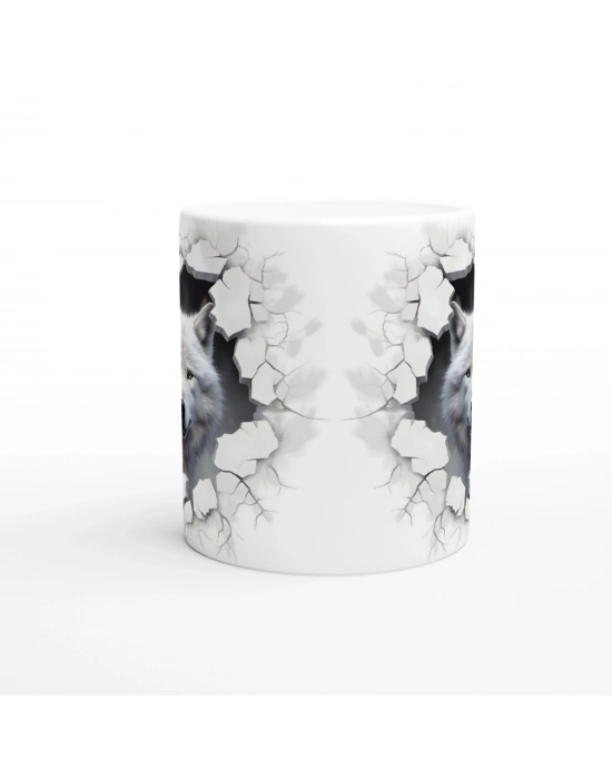 Beyaz Kurt Duvar Kıran Kupa Bardak