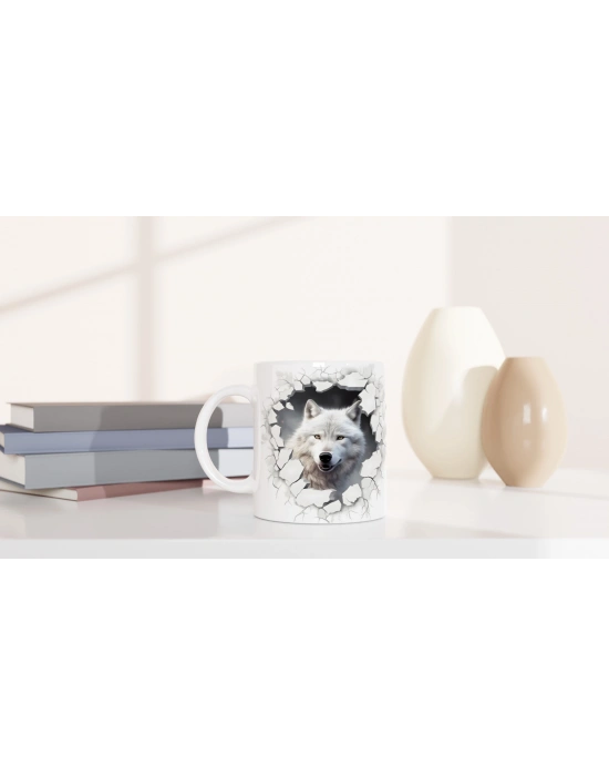 Beyaz Kurt Duvar Kıran Kupa Bardak