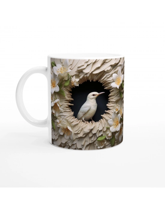 Beyaz Kuş ve Yasemin Çiçeği Kupa Bardak