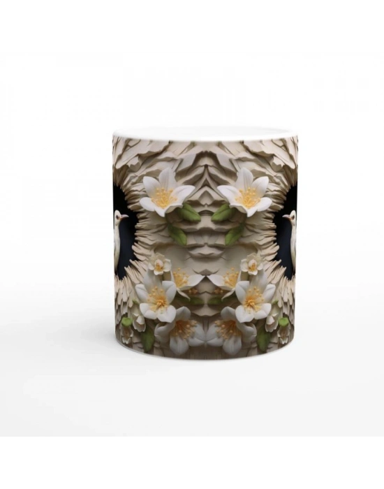 Beyaz Kuş ve Yasemin Çiçeği Kupa Bardak