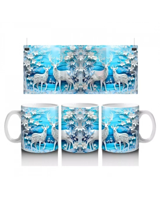 Beyaz Kuşlarla Süslenmiş Buz Mavisi Çiçek Bahçesi – Baskılı Kahve Kupası