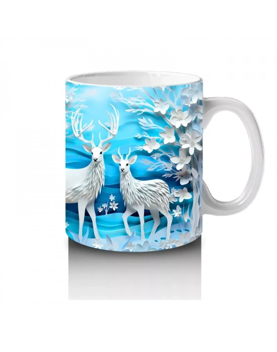 Beyaz Kuşlarla Süslenmiş Buz Mavisi Çiçek Bahçesi – Baskılı Kahve Kupası