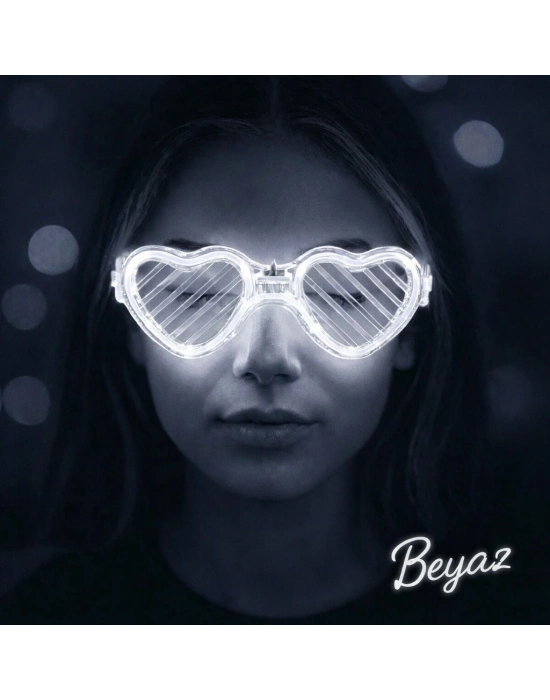 Beyaz Led Işıklı Kalp Gözlük – 3 Modlu Parti & Glow Gözlüğü
