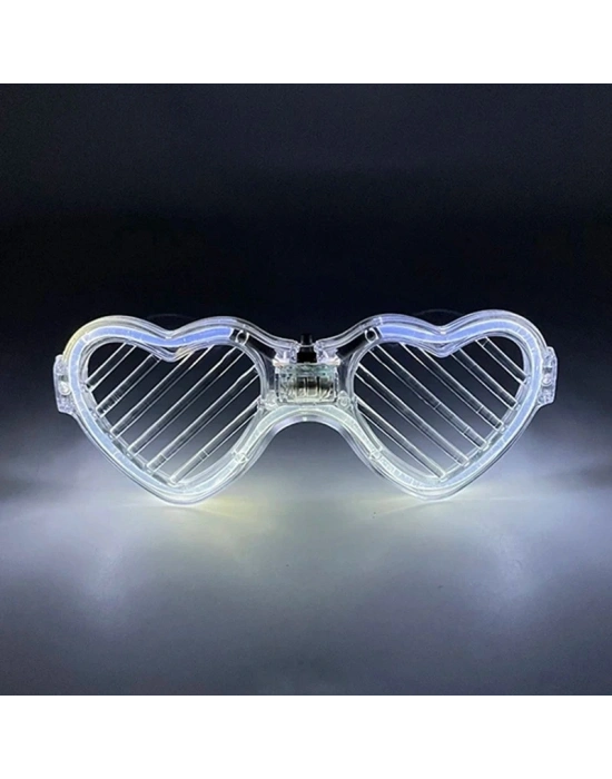 Beyaz Led Işıklı Kalp Gözlük – 3 Modlu Parti & Glow Gözlüğü