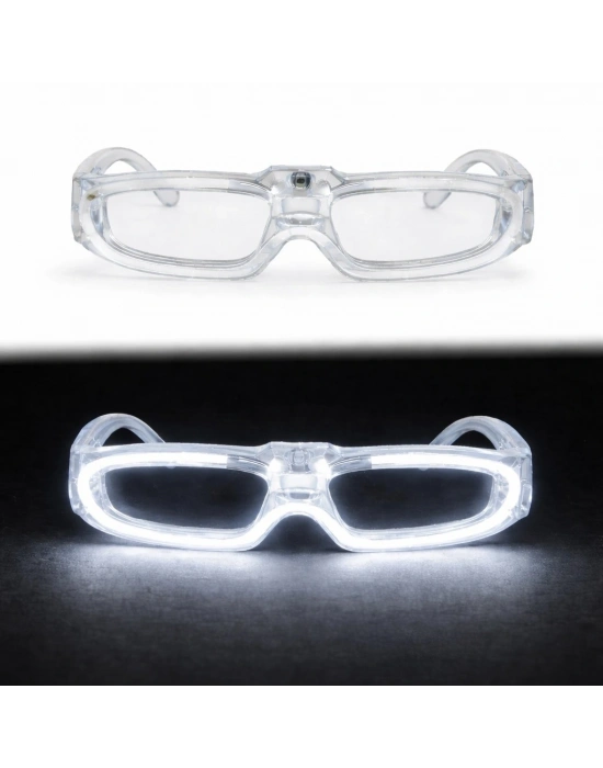 Beyaz Led Işıklı Parti Gözlüğü 3 Modlu – Glow & Gece Eğlence Gözlüğü