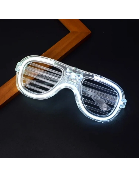 Beyaz Led Işıklı Parti Gözlüğü - Neon 3 Modlu