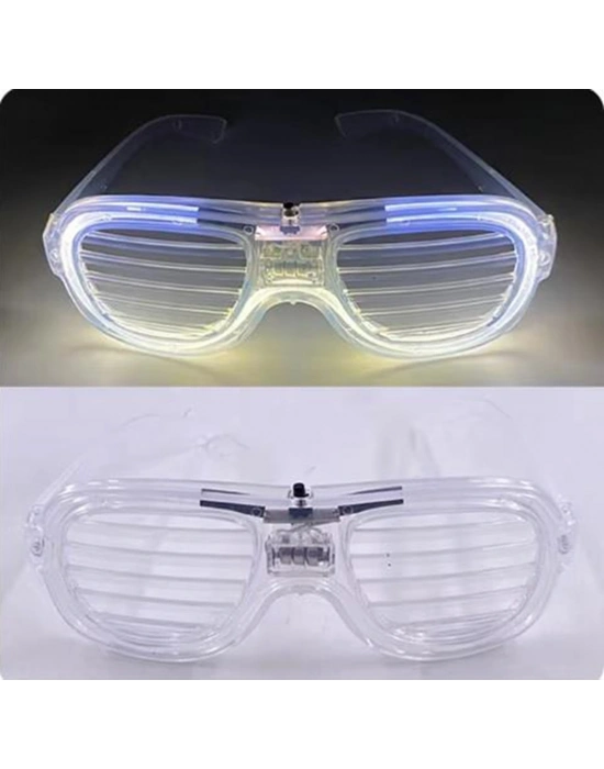 Beyaz Led Işıklı Parti Gözlüğü - Neon Glow Şerit Gözlük 3 Modlu