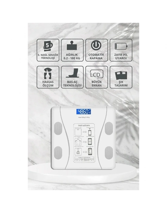 Beyaz Renk Bluetooth Özellikli Akıllı Tartı