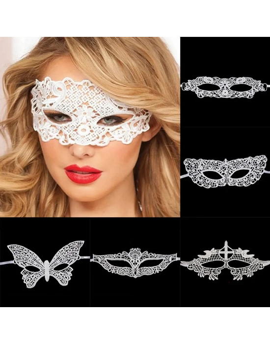 Beyaz Renk Dantel Kesim Balo Maskesi