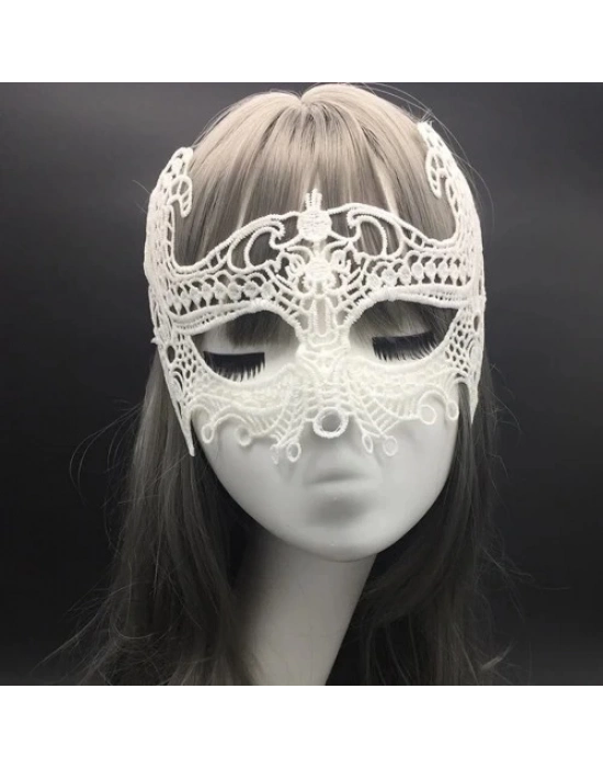 Beyaz Renk Dantel Kesim Balo Maskesi