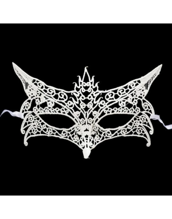 Beyaz Renk Dantel Kesim Balo Maskesi 7 No