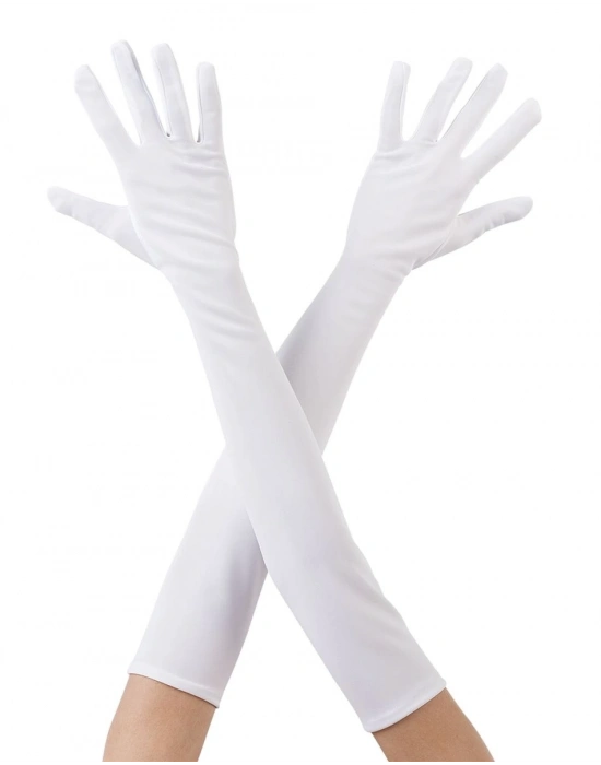 Beyaz Renk Dirseğe Kadar Uzun Kumaş Eldiven 40 Cm
