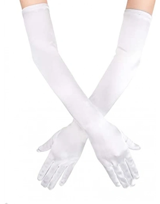 Beyaz Renk Dirseğe Kadar Uzun Kumaş Eldiven 40 cm
