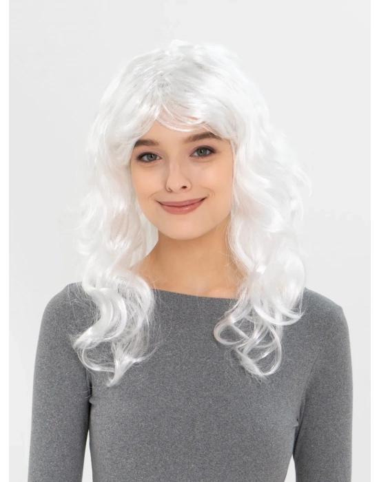 Beyaz Renk Kahküllü Dalgalı Uzun Parti Peruğu