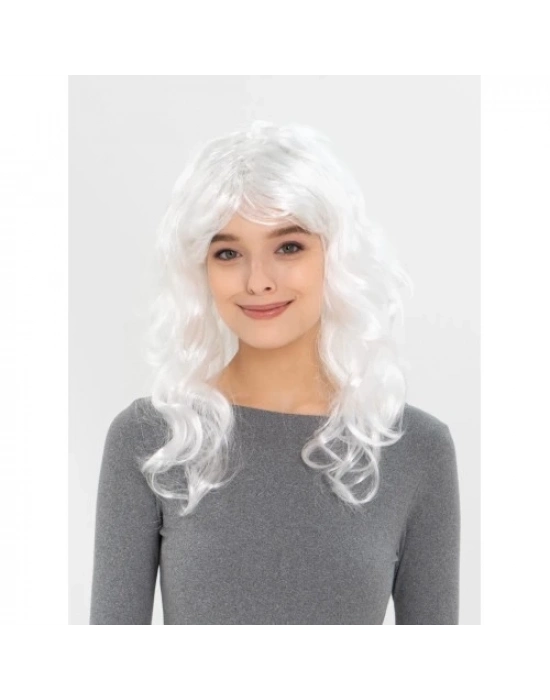 Beyaz Renk Kahküllü Dalgalı Uzun Parti Peruğu