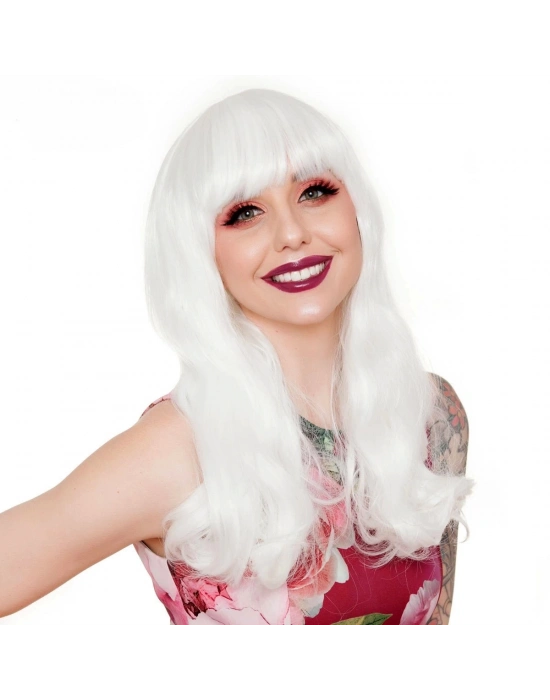 Beyaz Renk Kahküllü Dalgalı Uzun Parti Peruğu