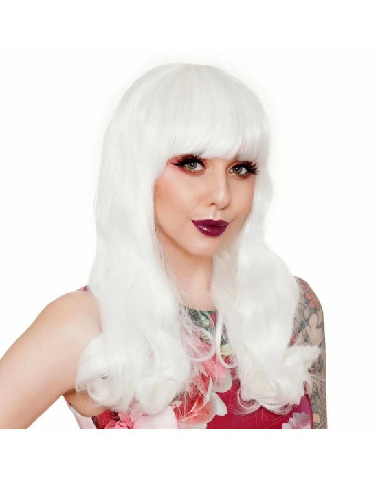 Beyaz Renk Kahküllü Dalgalı Uzun Parti Peruğu