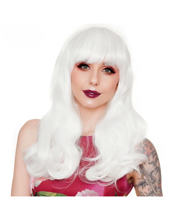 Beyaz Renk Kahküllü Dalgalı Uzun Parti Peruğu