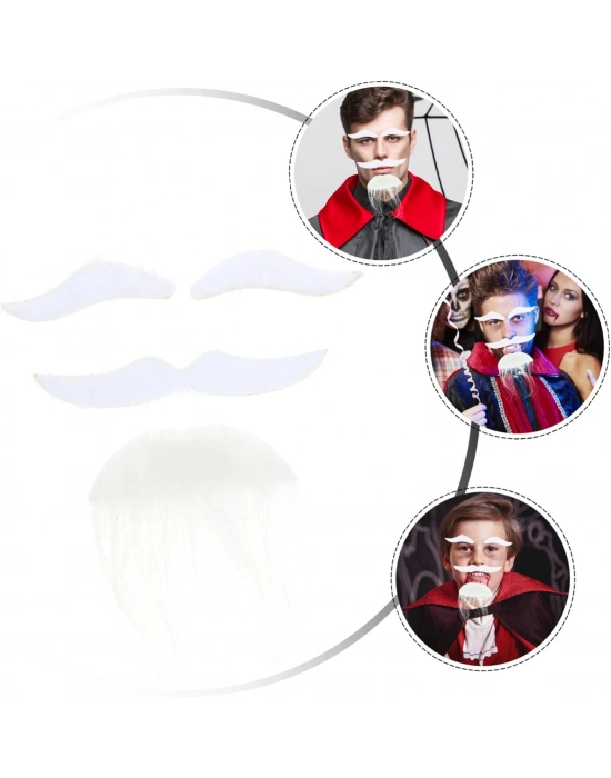 Beyaz Renk Kendinden Yapışkanlı Takma Sakal Bıyık ve Kaş Seti