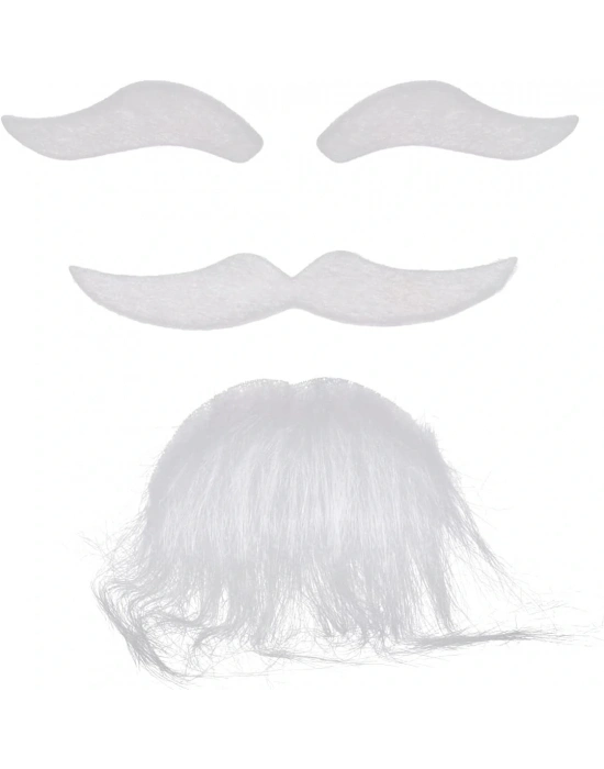 Beyaz Renk Kendinden Yapışkanlı Takma Sakal Bıyık Ve Kaş Seti