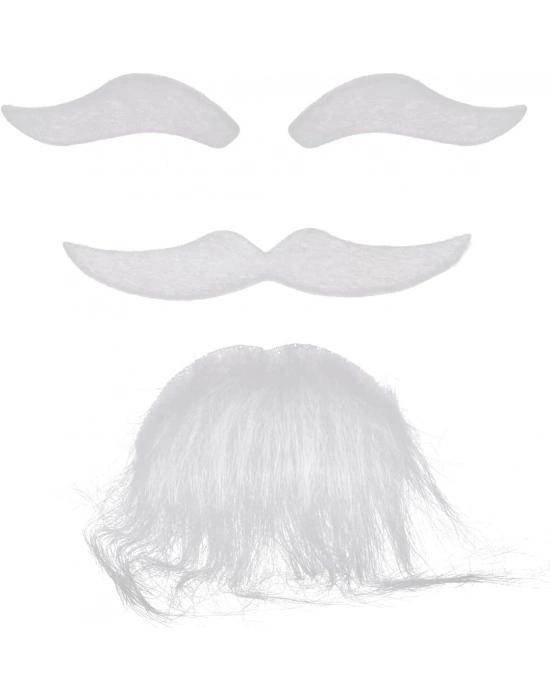 Beyaz Renk Kendinden Yapışkanlı Takma Sakal Bıyık ve Kaş Seti
