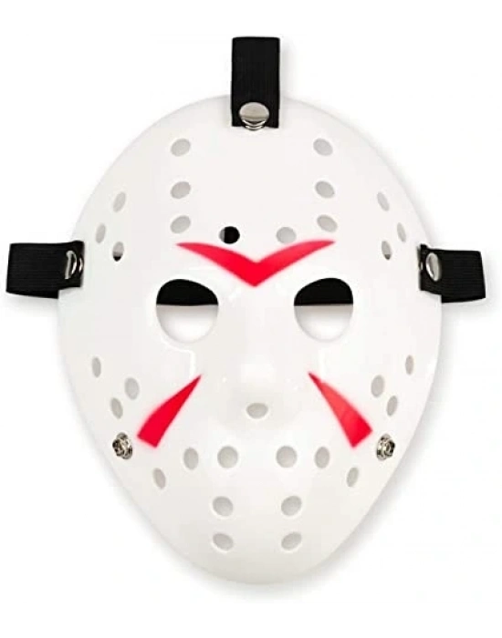 Beyaz Renk Kırmızı Çizgili Tam Yüz Hokey Jason Maskesi Hannibal Maskesi