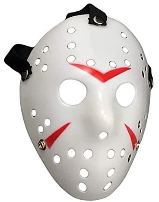 Beyaz Renk Kırmızı Çizgili Tam Yüz Hokey Jason Maskesi Hannibal Maskesi