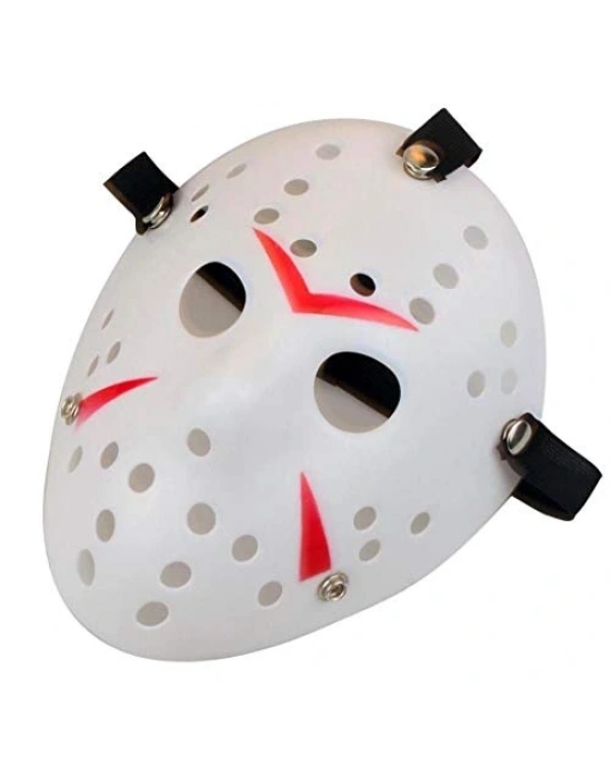 Beyaz Renk Kırmızı Çizgili Tam Yüz Hokey Jason Maskesi Hannibal Maskesi