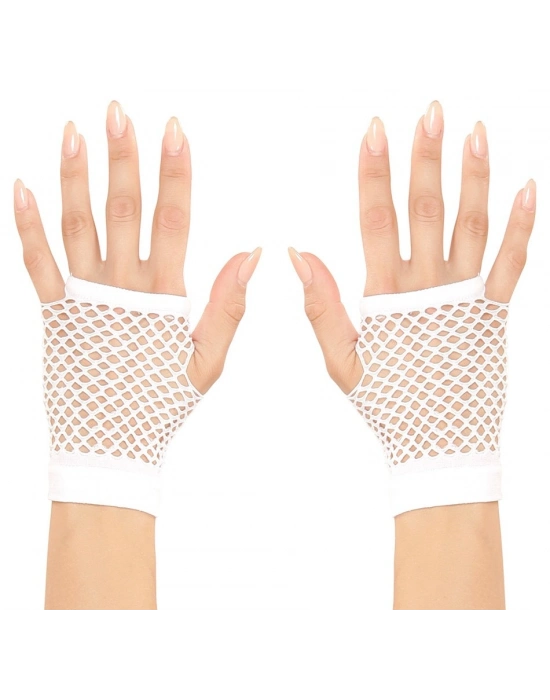 Beyaz Renk Kısa Boy Fileli Örgü Eldiven