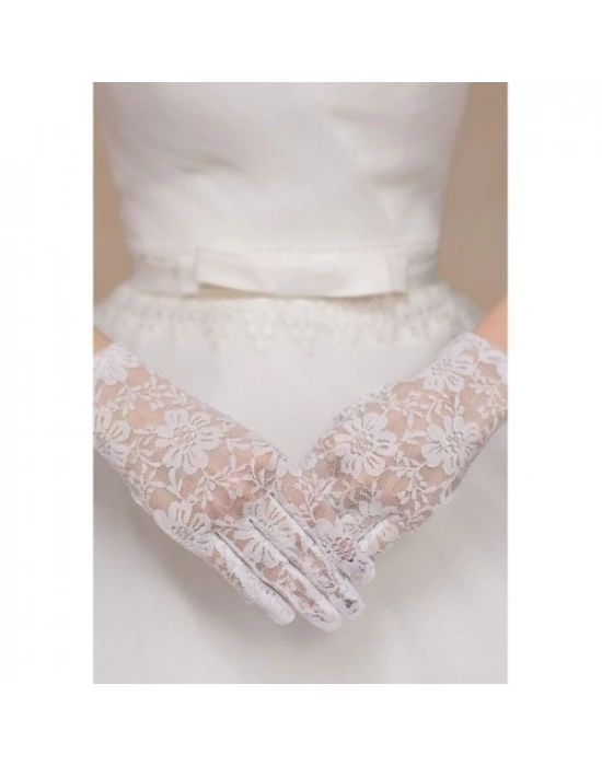 Beyaz Renk Kısa Dantelli Eldiven