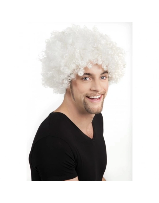 Beyaz Renk Kıvırcık Afro Bonus Peruk