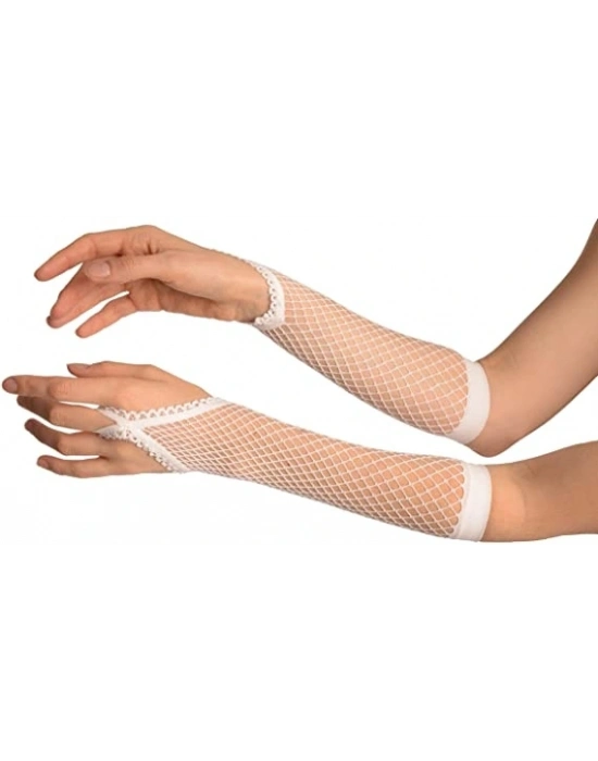 Beyaz Renk Parmak Arası File Örgü Eldiven 26 Cm