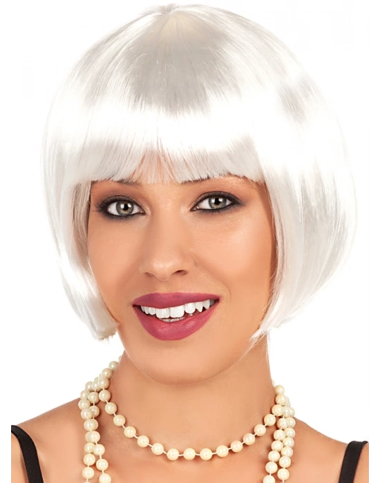 Beyaz Renk Parti Peruğu Kısa Küt Saç