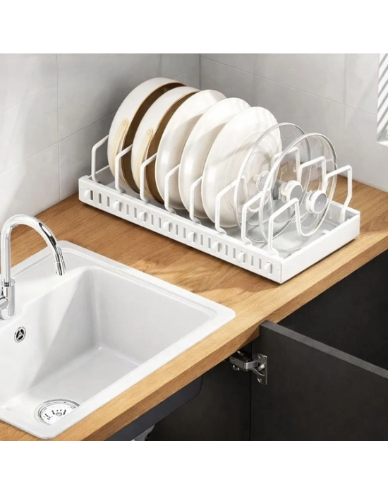 Beyaz Renk Teleskopik Raylı Tava Tencere Organizeri