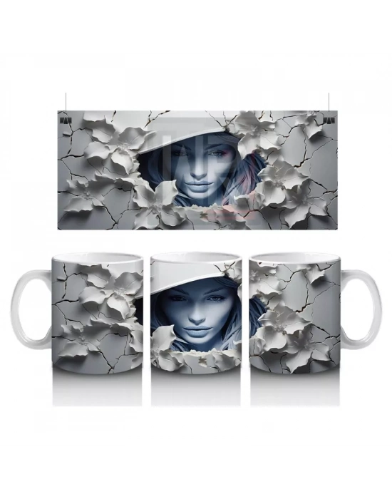 Beyaz Şapkalı Kadın ve Duvar Gölgeleri – Hediyelik Kahve Kupası