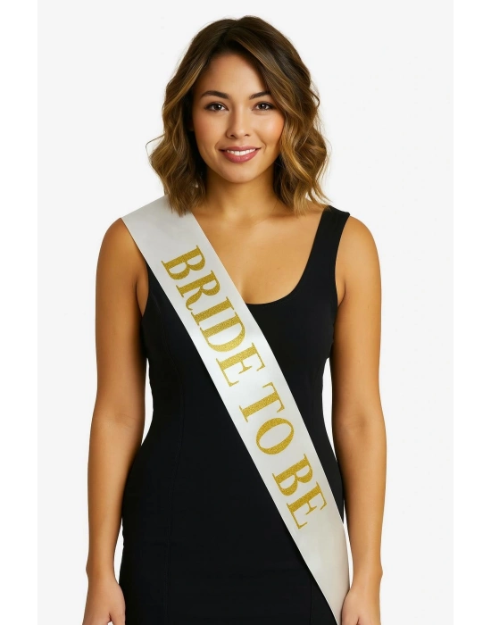 Beyaz Saten Üzerine Kalın Altın Yazılı Bride To Be Kuşağı 10 Cm Genişlik