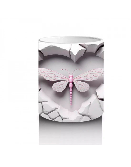 Beyaz Tuğla Üzerinde Pembe Yusufçuk – Baskılı Kahve Kupası