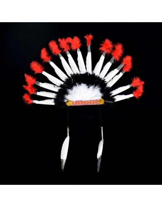 Beyaz Tüylü Siyah Kırmızı Büyük Hintli Kızılderili Başlığı