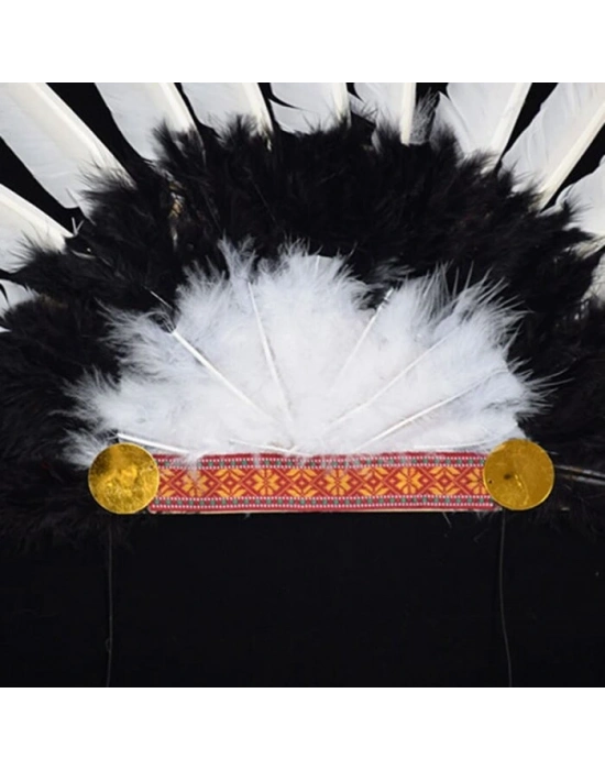 Beyaz Tüylü Siyah Kırmızı Büyük Hintli Kızılderili Başlığı