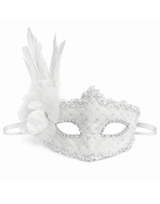 Beyaz Tüylü Venedik Lüks Balo Maskesi